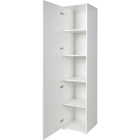 Armoire blanche 1 porte – 4 étagères – MDF 18mm – Dimensions 45x45x195 H cm – Poignées et pieds argentés – King Home