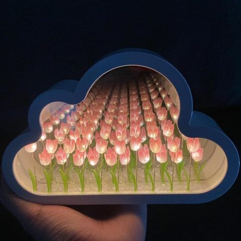 Tulpen-Nachtlicht, Wolkenspiegellicht, Nachtlicht, Nachttischlampe, Schlafzimmer, Wohnzimmer, Bürodekoration, Geburtstagsgeschenk, Rosa