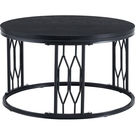 CHICFURN Mesa de centro redonda 70 cm en MDF negro, estructura metálica, para salón moderno (1/5)