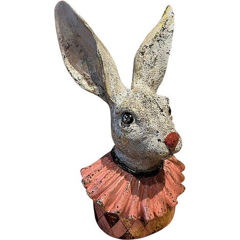 Statuette tête de lapin résine rose 11x8x24cm (1/3)
