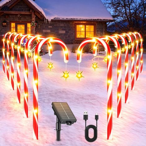 10 décorations Noël solaires canne à sucre extérieur (1/5)