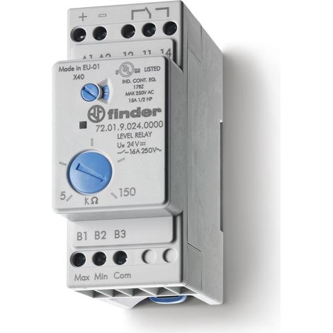 Relais contrôle niveau 1RT 16A 230 à 240V AC sensibilité réglable 5 à 450K FINDER 720182400002PAS