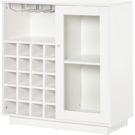 HOMCOM Mobiletto Porta Vini per 20 Bottiglie, Porta Calici e Armadietto Bianco (1/5)