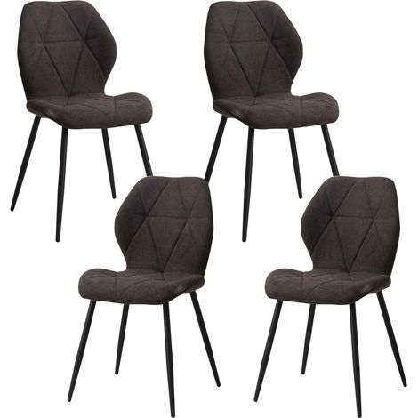 4er-Set Esszimmerstühle, gepolsterte Küchenstühle mit Rautenmuster und Metallbeinen, Schwarz (1/5)
