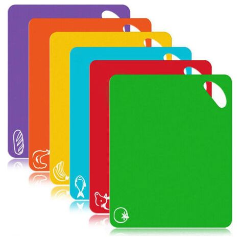 royaluxe-Lot de 6 pcs Planches à Découper en Plastiques Code Couleur- Planche à Découper Plastique sans BPA, 38×30 cm (1/5)