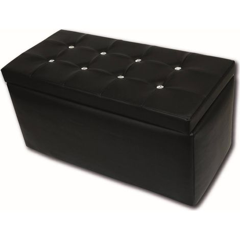 Dmora Pouf contenitore in similpelle, colore nero, Misure 90 x 45 x 45 cm, con imballo rinforzato