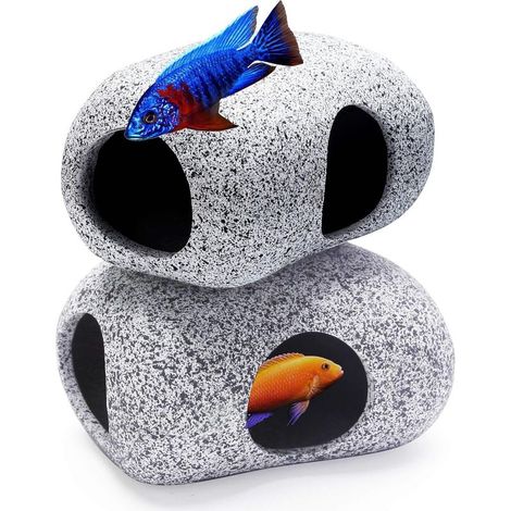 2Pieces Aquarium Hideaway Rocks pour les animaux aquatiques à se reproduire, jouer et se reposer, ornements d'aquarium sûrs et non toxiques, roches décoratives en céramique pour Betta (1/5)