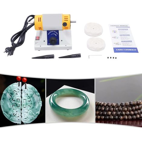 Pulidora de mesa, pequeño torno multifuncional muy eficaz con 2 ruedas de tela, motor de pulido de 320 W, bajo nivel de ruido, 220 V, para pulir joyas y piedras preciosas en joyería. (1/5)