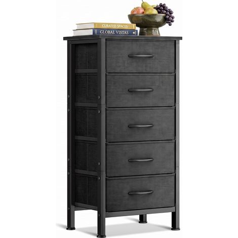 Commode Chambre Adulte, avec 5 Tissu Tiroirs, Noir (1/5)
