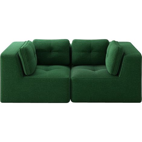 Canapé d'angle modulaire en velours côtelé vert, 2 places, sans structure rigide (1/5)