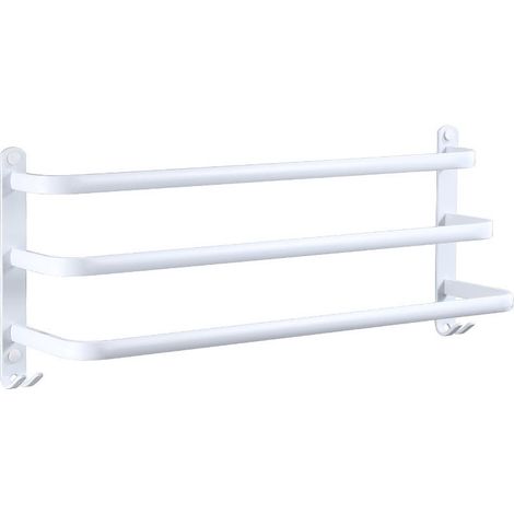 Toallero de pared de tres niveles con ganchos, apto para baños, cocinas y duchas (blanco, 40 cm). (1/5)