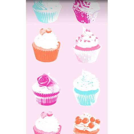 papier peint intissé XXL petits gâteaux madeleines rose, bleu, blanc et orange  - ESTAhome (1/5)