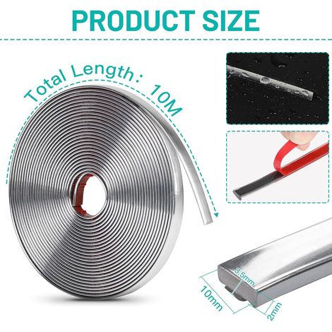 Lalago Moulures décoratives flexibles autocollantes 10 m Argentées En stuc 3D Décollez et collez Pour bricolage, sol, bords de carrelage et décoration d'angle
