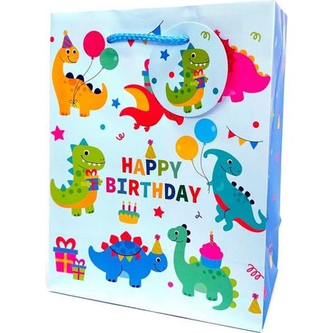 Bolsa decorativa mate de 18x23x10cm con diseño de dinosaurios.
