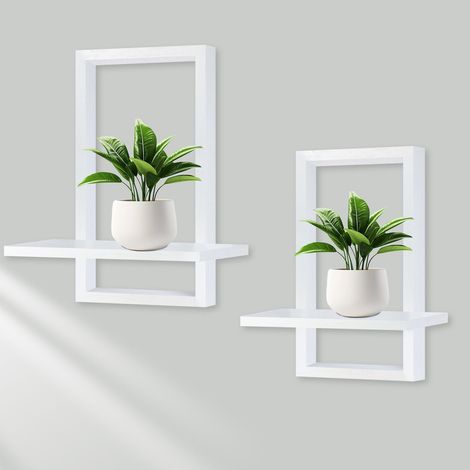 2 Pièces Étagères Flottantes en Bois Solide Bohème Moderne - Suspension Chic pour Plantes Photos Cadres, Décoration Murale Élégante pour Salon Salle de Bains & Chambre (Blanc) (1/5)