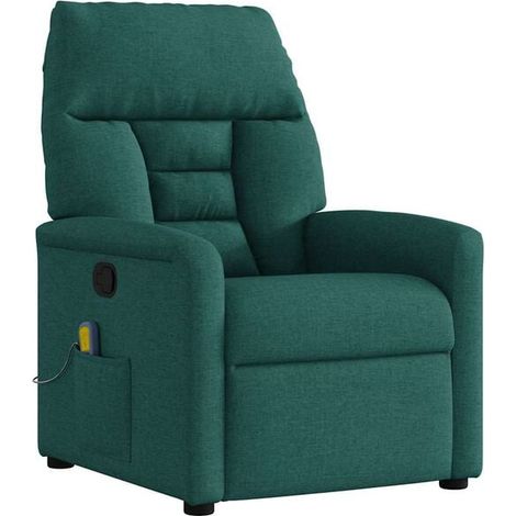 Chaise relaxante avec massage intégré – Fauteuil ergonomique en tissu vert foncé, dossier inclinable et fonction vibration pour détente complète (1/5)
