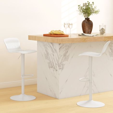 Lot de 2 tabourets de bar pivotants, assise réglable en hauteur, dossier blanc en polypropylène (1/5)