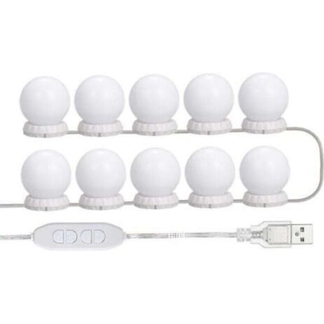 Kit D'Eclairage Miroir Led Pour Coiffeuse, Avec 10 Ampoules Reglables, 10 Luminosite Et 3 Modes D'Eclairage, Type Usb, Blanc - Blanc, (1/5)
