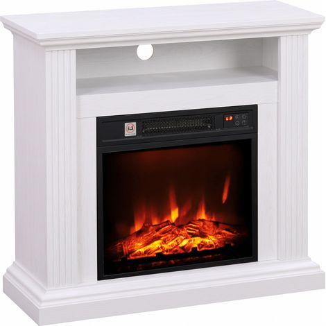 Cheminée Électrique 1800 W, Effet Flamme à 3 Niveaux de Luminosité, Fausse Cheminée avec Manteau, Effet Bois Blanc (1/5)