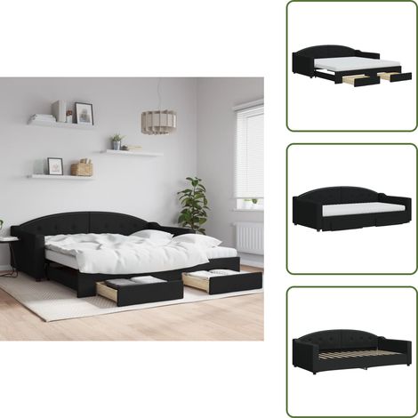 Materasso in schiuma - vidaXL Divano Letto Estraibile con Cassetti Nero 100x200 cm in Tessuto - Salotto