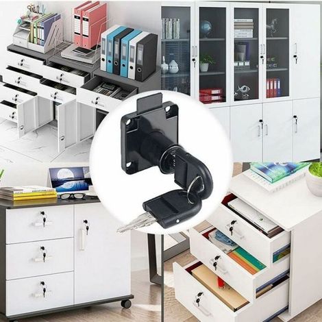 2 Pièces Noir Serrure de Tiroir de Bureau Serrure en Alliage avec 4 Clés Serrure Cylindre de Meuble Pour Bureau Boite aux Lettres Ti (1/5)