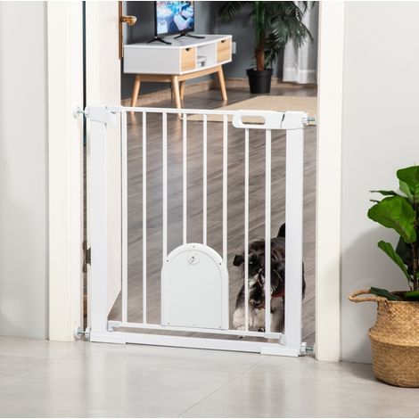 Cancelletto di sicurezza per animali regolabile con porticina, acciaio e ABS, bianco (1/5)