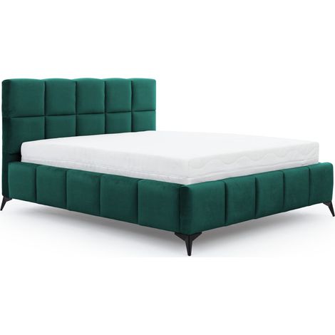 Lit coffre Mister prestige - Revêtement velours capitonné-Vert sapin-140x200 (1/5)