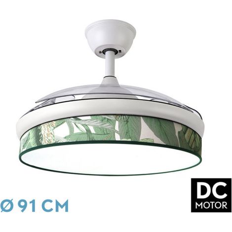 Abrila - Ventilatore da soffitto DC FASHION : Colore White con three Blades Deployable, Diffusore de Green Blade : 6 Velocità Regolabili : 3 Temperature : 3 Temperature : Luce : Timer e Telecomando In