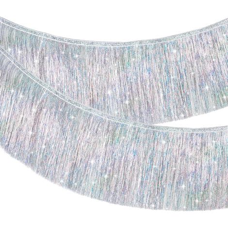 G2PLUS Guirlande à Franges Métallique Argent 20x200cm – Rideau Tinsel Brillant pour Décoration Fête, Anniversaire, Mariage, Nouvel an, DIY Photobooth