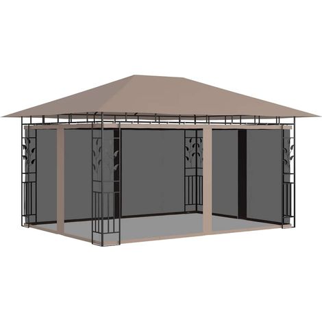 vidaXL Belvédère avec moustiquaire 4x3x2,73 m Taupe 180 g/m² (1/5)