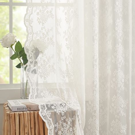 Rideaux en Dentelle Vintage de 213,4 cm de Long, Rideaux romantiques en Dentelle Transparente à Fleurs et Branches pour Salon, Porte française, 1 Paire de Passe-Tringle, 132,1 x 213,4 cm (1/5)