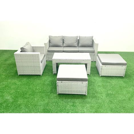 Fimous Outdoor Rattan Garden Furniture Set with Grey Cushions Luxury 6 Seater with 2 Big Footstools and Coffee Table For Conservatory,Patio (1/5)