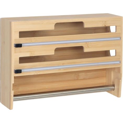 Distributeur mural en bambou pour rouleaux de cuisine et papier aluminium (1/5)