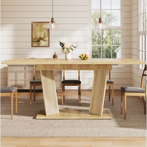 Ausziehbarer Esstisch (160x80x76 cm), stabile Doppelsäulen, höhenverstellbar, MDF, Natur und Hellbraun (1/5)