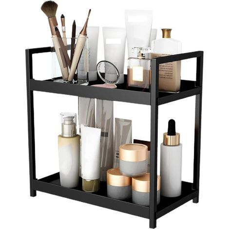 Mensola da scrivania a 2 livelli, organizer per cosmetici/trucchi, portaoggetti compatto, per il bagno