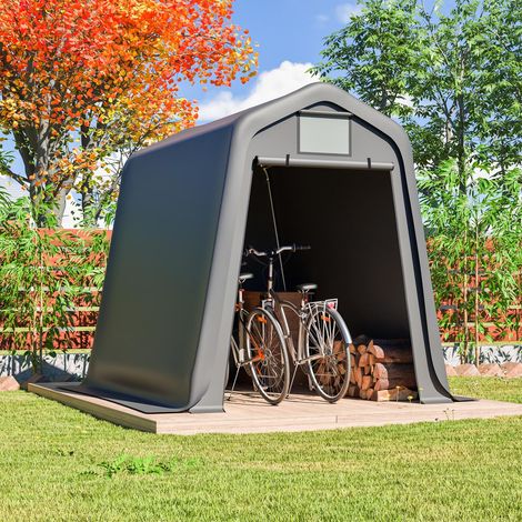 Grauer Fahrradunterstand 245 x 183 x 217 cm – aus wasserdichtem PE-Material mit Rollos. UV- und windbeständig