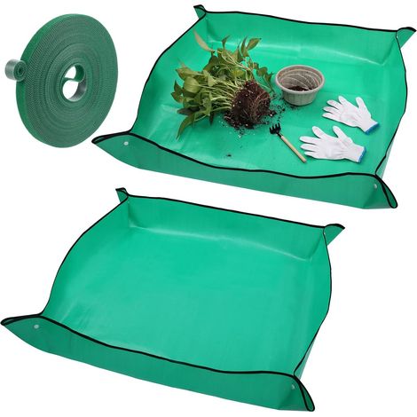 Lot de 2 tapis de rempotage imperméables en PE pour pots de jardin, avec 1 lien vert pour plantes de 10 m x 10 mm. Accessoire idéal pour le rempotage et le repiquage.