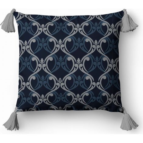 Taie d'oreiller décorative 45x45 cm, mosaïque bleu marine et argent (1/2)
