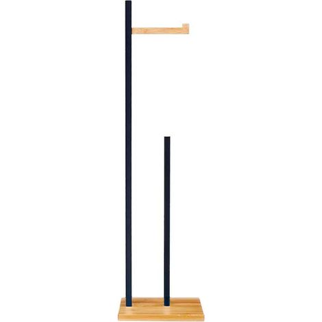 Dérouleur papier WC + Stock sur pied en bois noir et bambou 19x19x71cm (1/3)