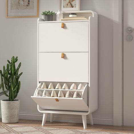 Meuble à chaussures-Armoire 3 tiroirs rabattables-Organisateur inclinable-Autoportante-Entrée-Compact Blanc-63x29.5x133.7(cm) (1/5)