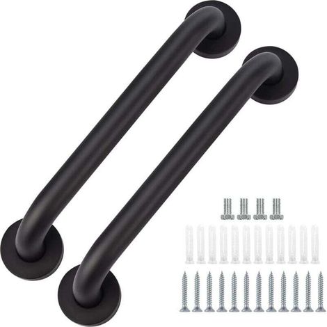 Set of 2 black stainless steel bathroom grab bars, 30 cm, suitable for bathtub, toilet, kitchen, shower MUMU (1/4)