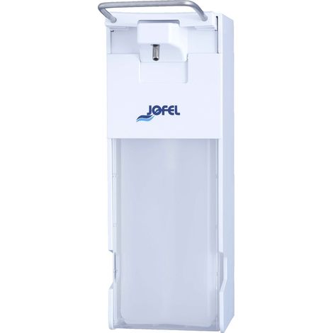 Jofel AC14000 Dosatore per sapone ricaricabile, in plastica, per utilizzo con gomito, 1 litro, colore: bianco