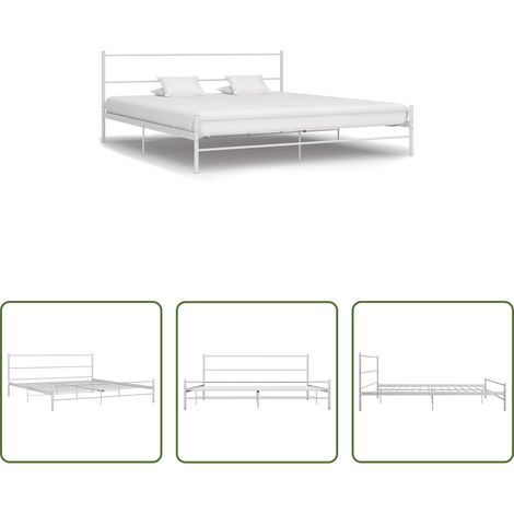 Cadre de lit industriel - Cadre de lit sans matelas et tête de lit blanc métal 160x200 cm (1/5)