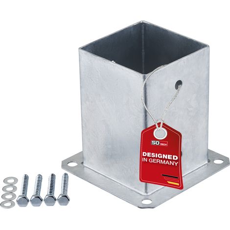 SOTECH Bodenanker zum Aufschrauben Stahl feuerverzinkt optimal für Garten oder Terrasse, Pfostenträger für Vierkantholz (Vierkant 100 x 100 mm) 152 mm Höhe, 1 Stück