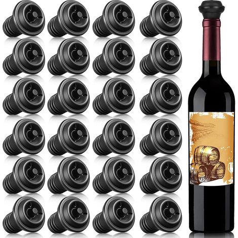 Bouchon de bouteille de vin réutilisable, 24 pièces, extracteur d'air pour conserver le vin frais, accessoire de cave, étanche et hermétique, idéal pour bouteilles ouvertes (1/4)