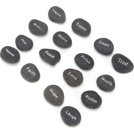 Lot de 16 galets gravés, noir mat, runes divinatoires avec inscriptions gravées pour la méditation (1/5)
