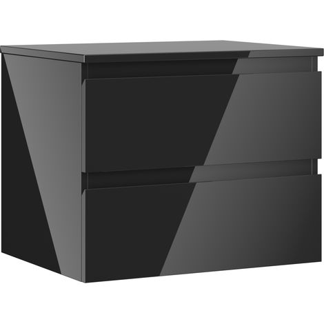 Mexen Orio Badezimmer-Unterschrank 60 cm mit Arbeitsplatte, 2 Schubladen, schwarz glänzend - 91A10-06047-2-BFFC70