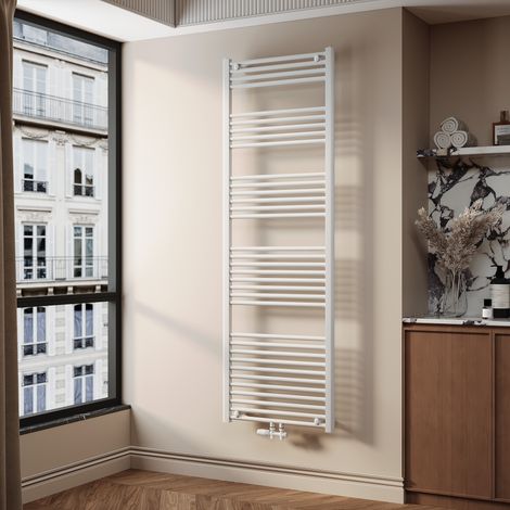 SONNI Radiadores Toalleros de Agua Radiadores Toalleros con Conexión Central Radiador Secador de Toallas de Agua Caliente Adecuado para Cuartos de Baño Blanco 180 x 60 cm