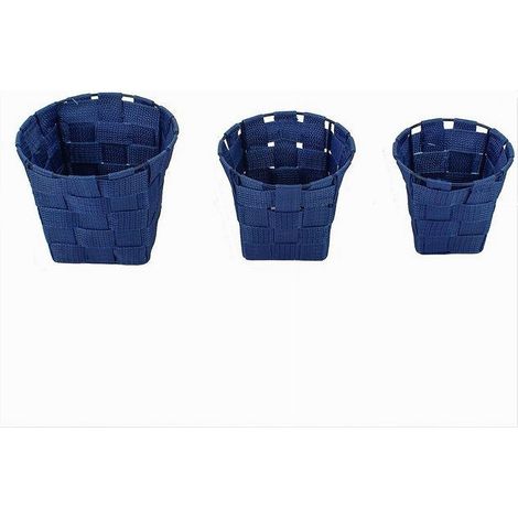 Trade Shop - SET MIT 3 RUNDEN KÖRBEN ZUR AUFBEWAHRUNG AUS BLAUEM STOFF FÜR BADEZIMMER, HAUS, KÜCHE 79046 -