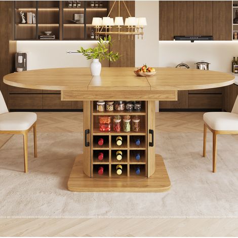 Table extensible de salle à manger avec rangement, plateau en MDF, naturel et brun clair OKMYHOME (1/5)